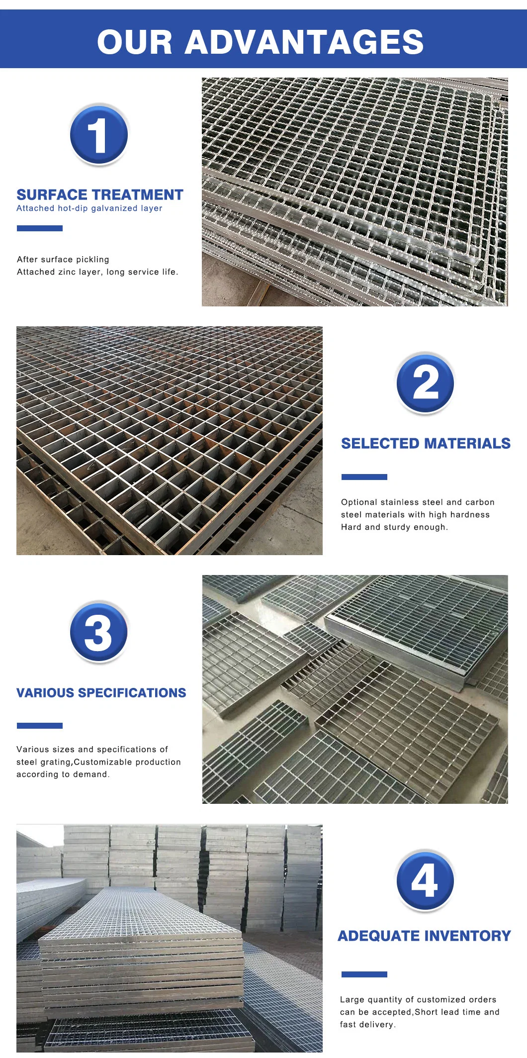 OEM Özel Sıcak Dip Galvanize Plain/Serrated Steel Grating for Platform Walkway/Drain Trench Cover 1