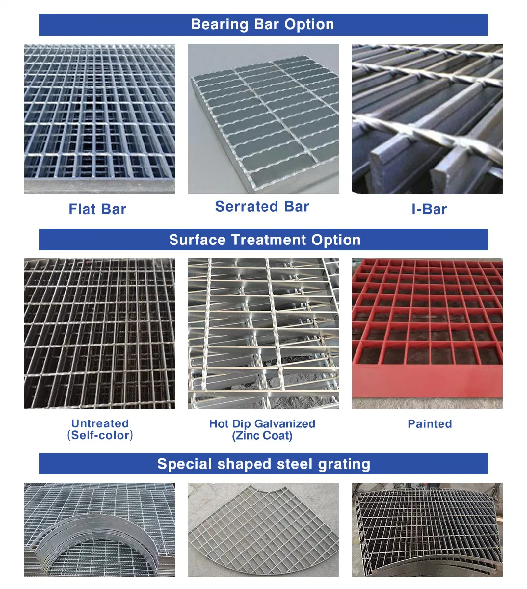 OEM Özel Sıcak Dip Galvanize Plain/Serrated Steel Grating for Platform Walkway/Drain Trench Cover 2