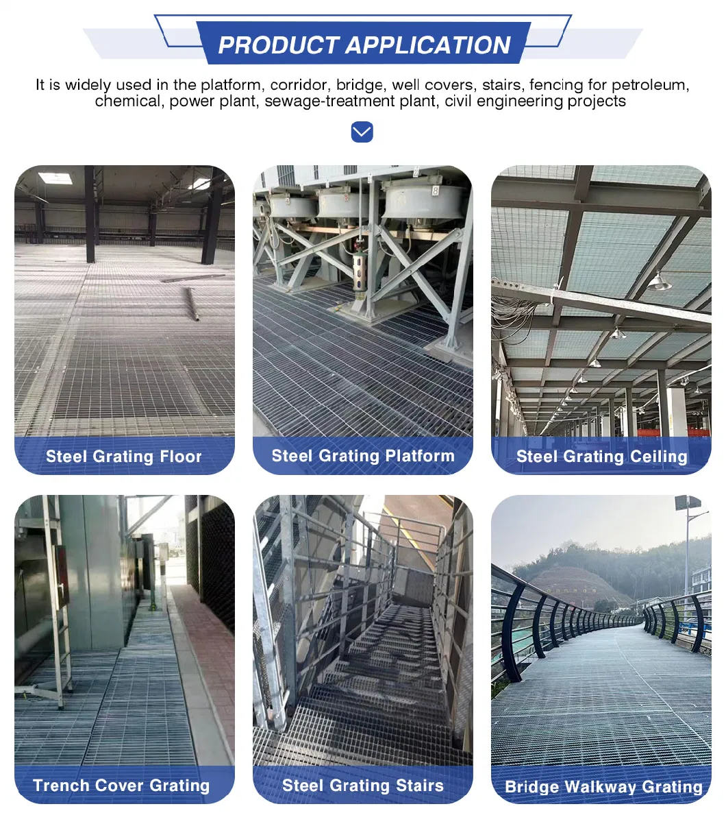 OEM Özel Sıcak Dip Galvanize Plain/Serrated Steel Grating for Platform Walkway/Drain Trench Cover 3