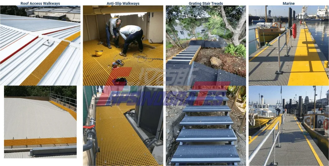 38 mm kalınlığı FRP Pultruded Grating With Gritted Surface And Bolt Fixing Installation (Gritli yüzey ve vida sabitleme kuruluşu ile FRP pultruded ızgara) 11